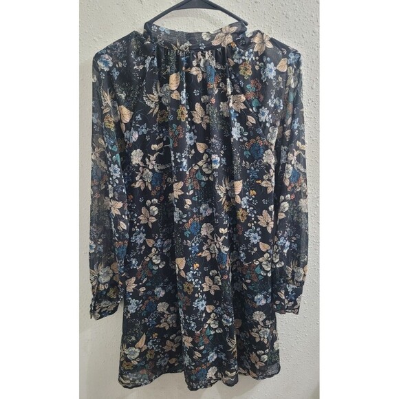 Moon River Mini Dress Tie Bow Neck Navy Allover Floral Print Womens XS - Picture 8 of 8